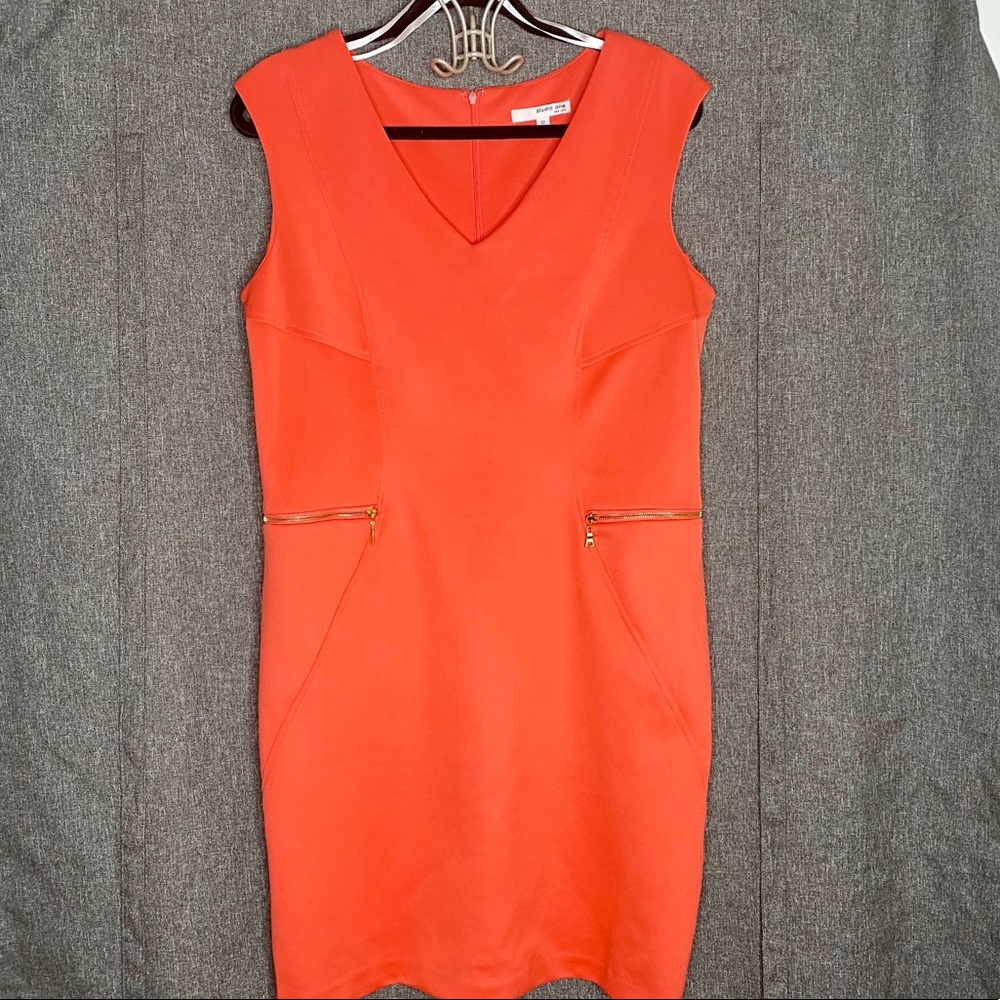 Orange, knee-length sheath dress
